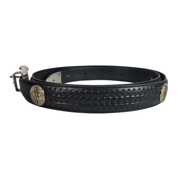 Brighton Onyx Concho Leather Belt Black SZ 44 Braided Golf Medallions VTG X5603 - Picture 4 of 9